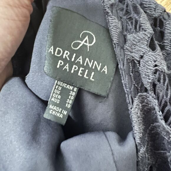 Adrianna Papell Maxi Dress Womens Size 6 Gray Lace 3/4 Sleeve Sheath Embellish - Picture 3 of 6